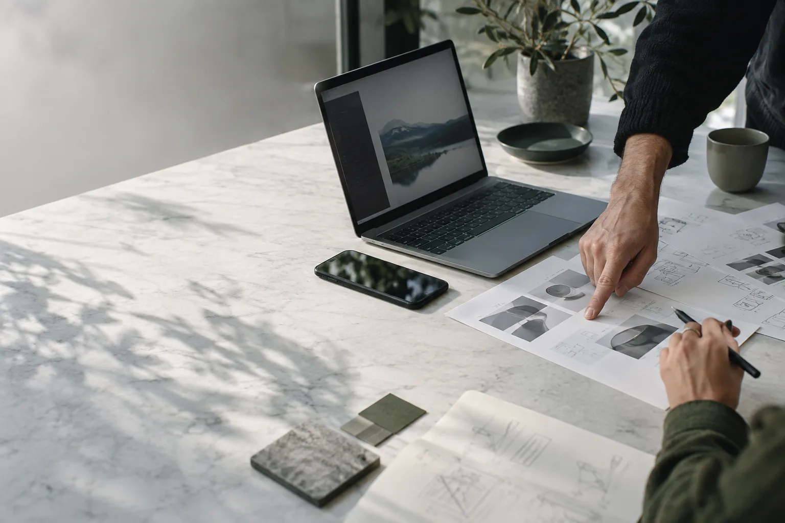 Illustration: Product workflow review on a studio desk